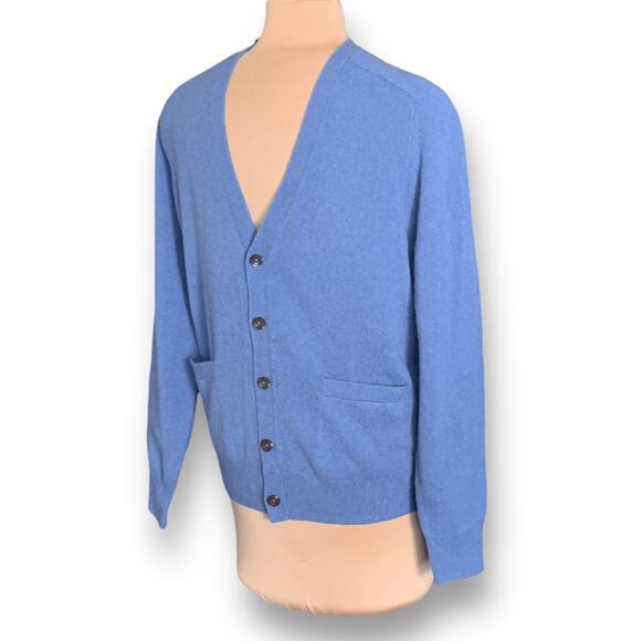 Joseph Turner Yorkshire Blue Lambswool Cardigan Sweater Men’s Medium Unisex Knit - Picture 5 of 12